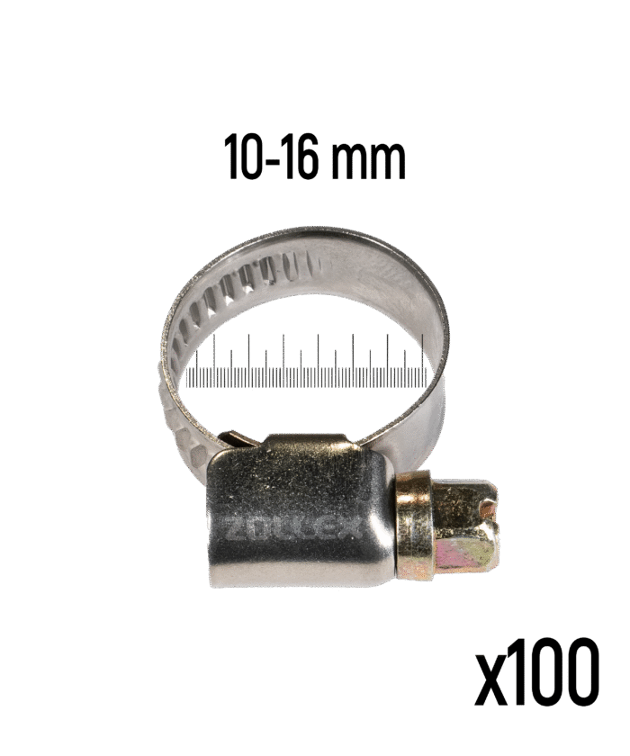 Stainless Steel Hose Clamp - 10–16 mm (100 pcs)