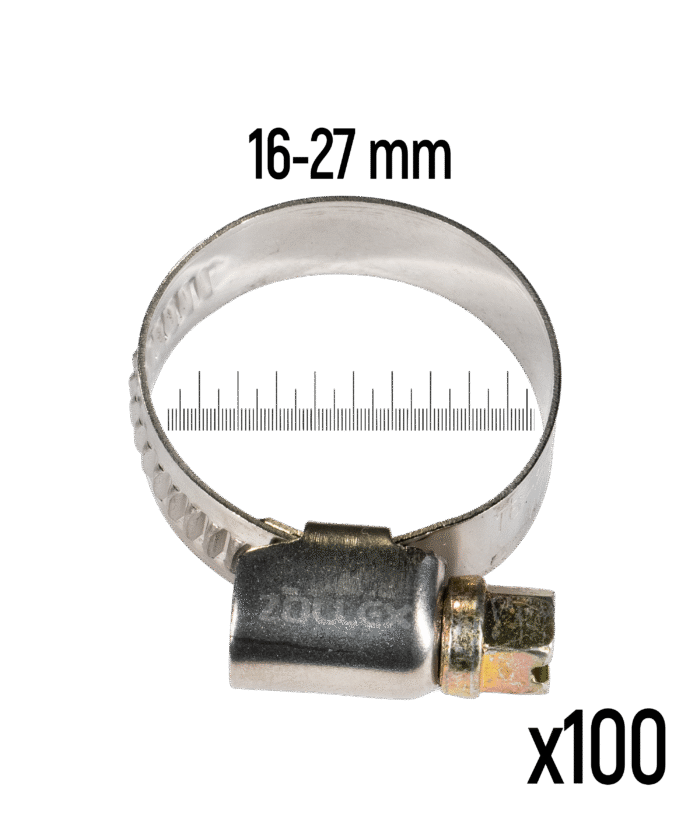 Stainless Steel Hose Clamp - 16–27 mm (100 pcs)