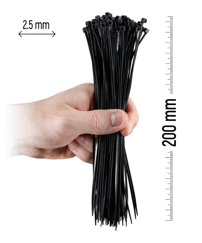 Najlonske kabelske vezice, 100 kosov - 200×2,5 mm Črna