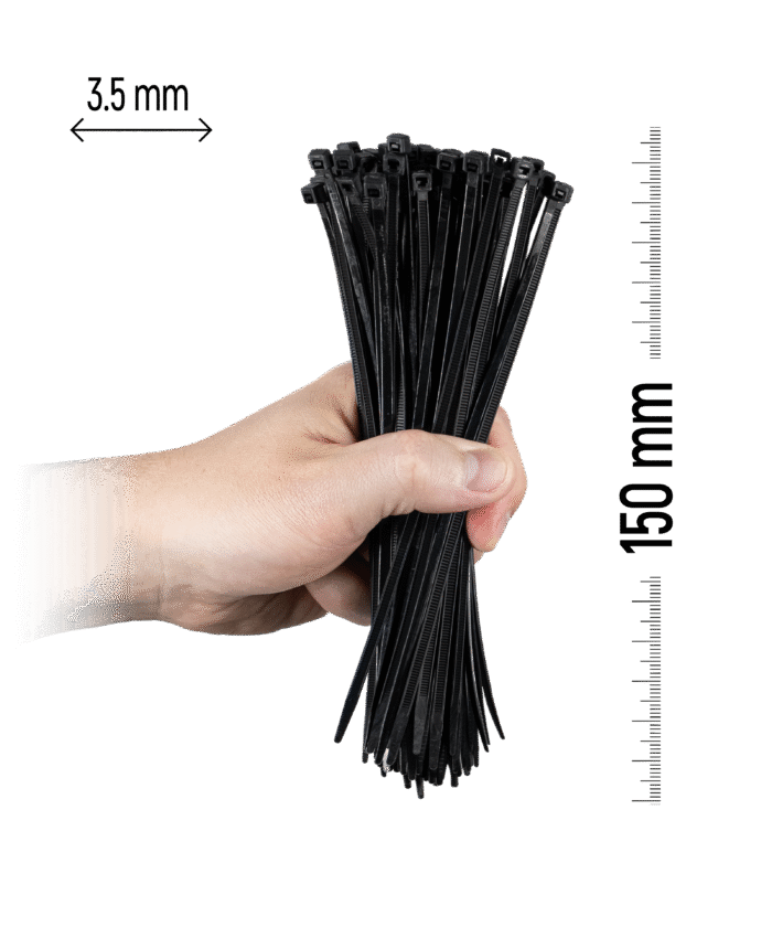 Najlonske kabelske vezice, 100 kosov - 150×3,5 mm Črna