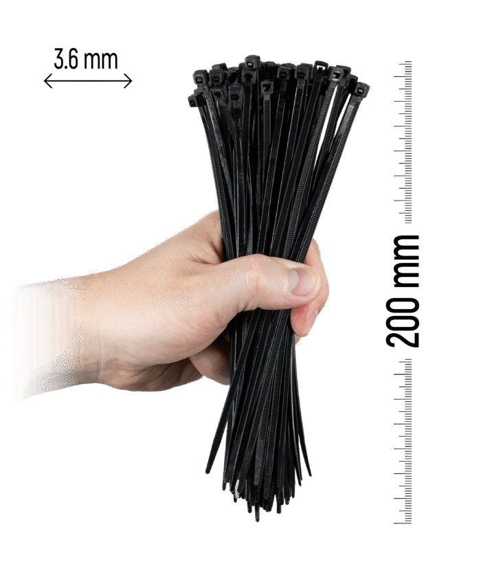 Najlonske kabelske vezice, 100 kosov - 200×3,6 mm Črna