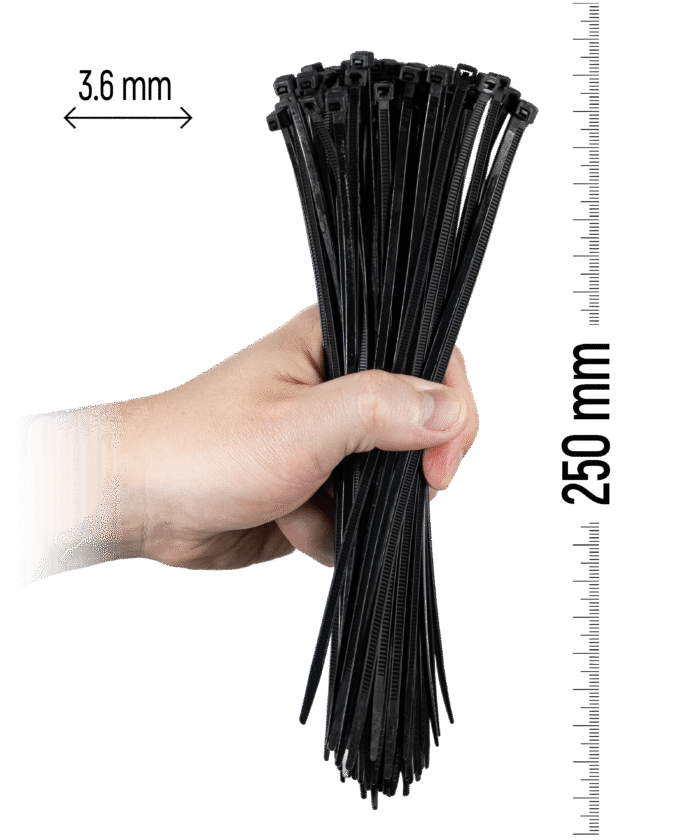 Najlonske kabelske vezice, 100 kosov - 250×3,6 mm Črna