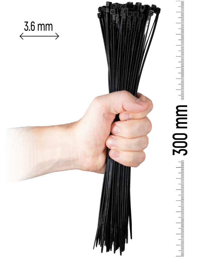 Najlonske kabelske vezice, 100 kosov - 300×3,6 mm Črna