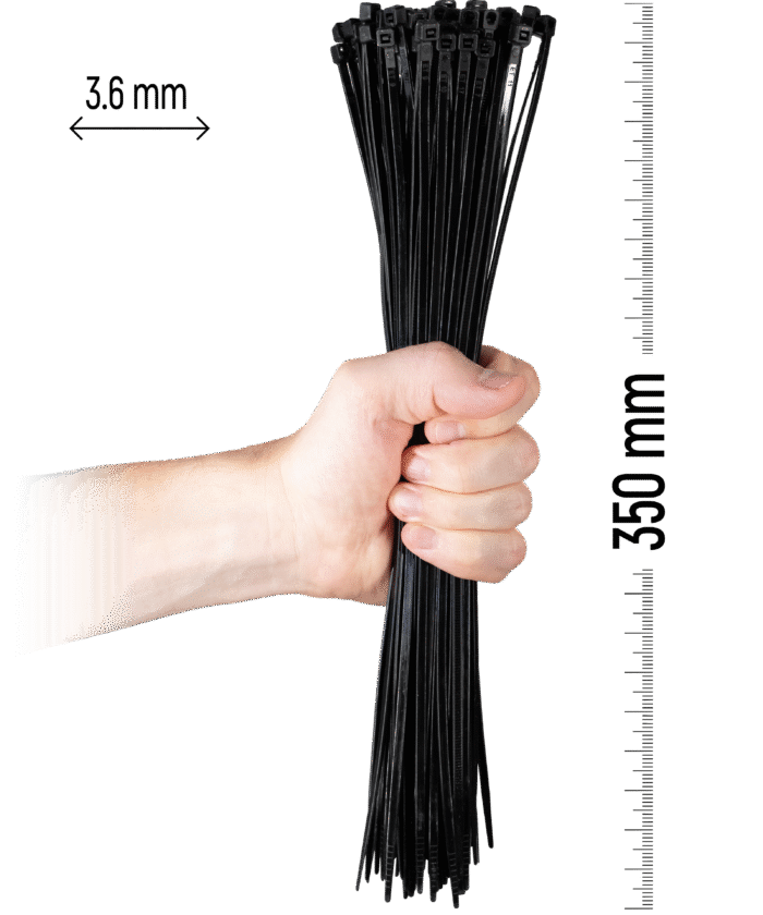 Najlonske kabelske vezice, 100 kosov - 350×3,6 mm Črna
