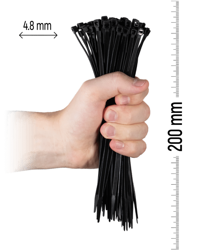 Najlonske kabelske vezice, 100 kosov - 200×4,8 mm Črna
