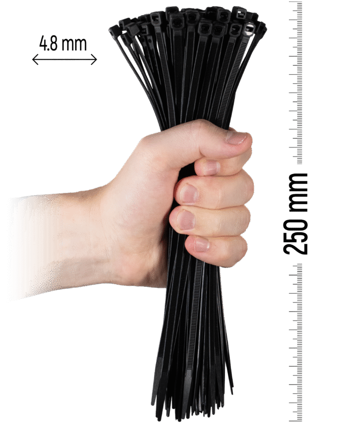 Najlonske kabelske vezice, 100 kosov - 250×4,8 mm Črna