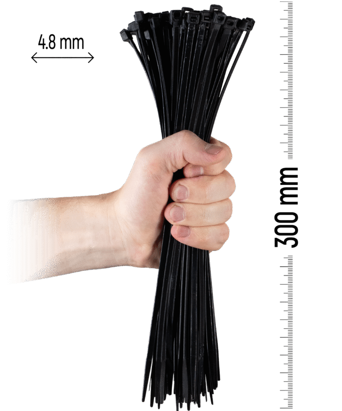 Najlonske kabelske vezice, 100 kosov - 300×4,8 mm Črna