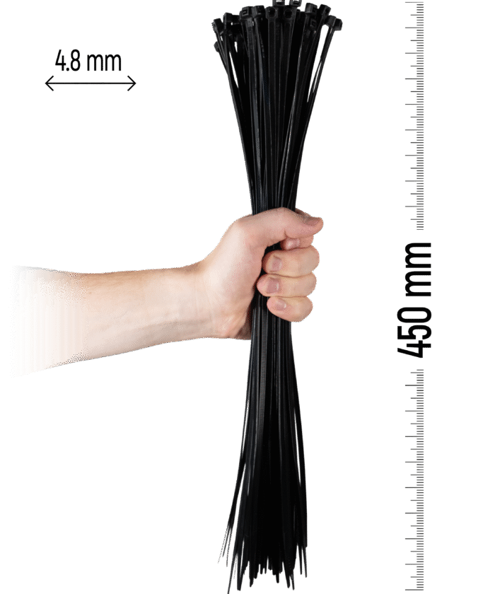 Najlonske kabelske vezice, 100 kosov - 450×4,8 mm Črna