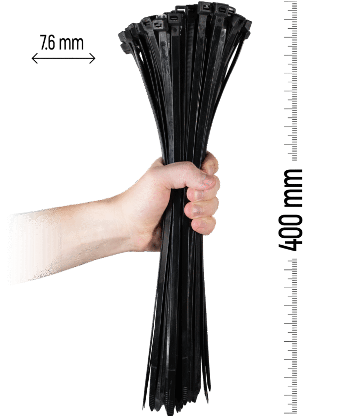 Najlonske kabelske vezice, 100 kosov - 400×7,6 mm Črna