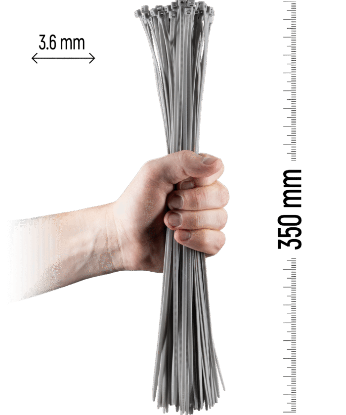 Najlonske kabelske vezice, 100 kosov - 350×3,6 mm Siva