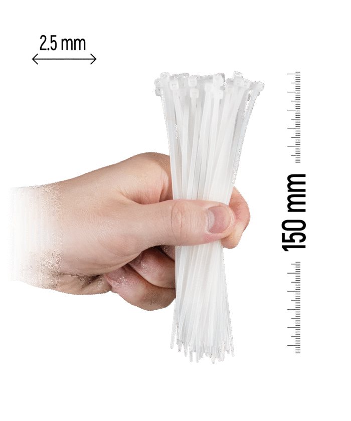 Najlonske kabelske vezice, 100 kosov - 150×2,5 mm Bela