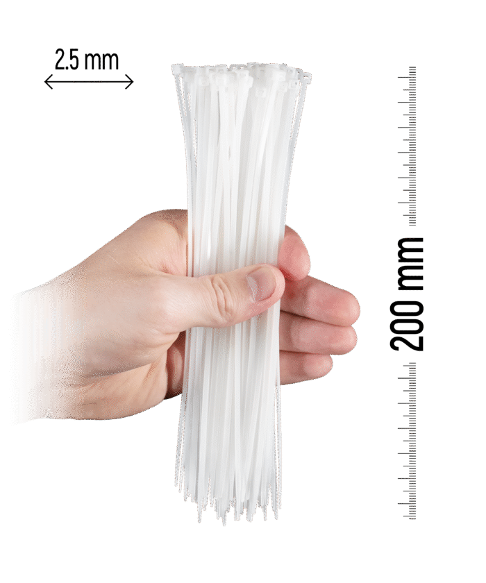 Najlonske kabelske vezice, 100 kosov - 200×2,5 mm Bela
