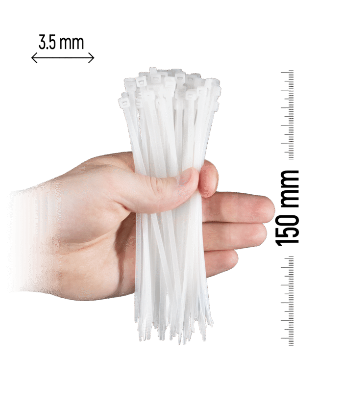 Najlonske kabelske vezice, 100 kosov - 150×3,5 mm Bela