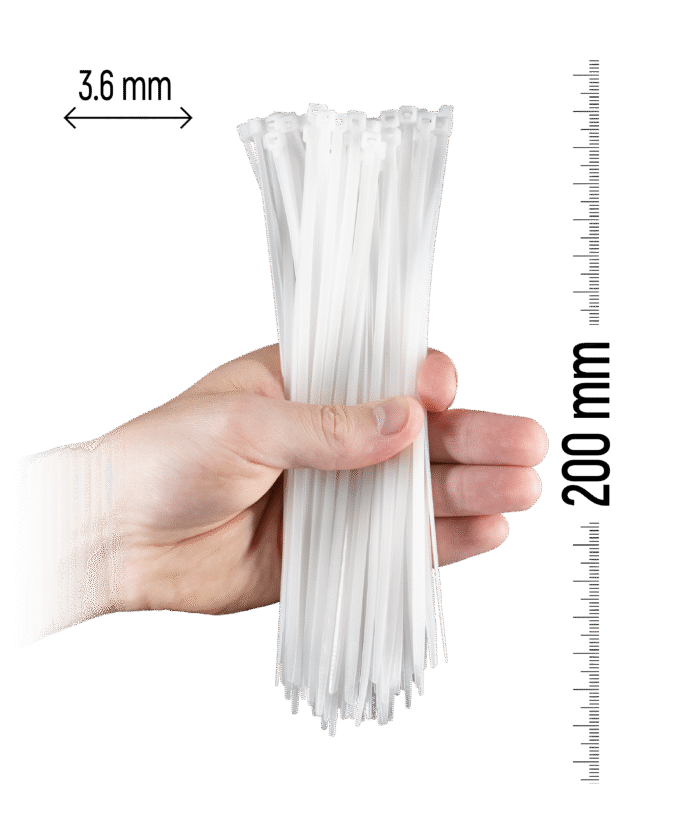Najlonske kabelske vezice, 100 kosov - 200×3,6 mm Bela