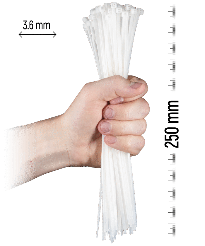 Najlonske kabelske vezice, 100 kosov - 250×3,6 mm Bela