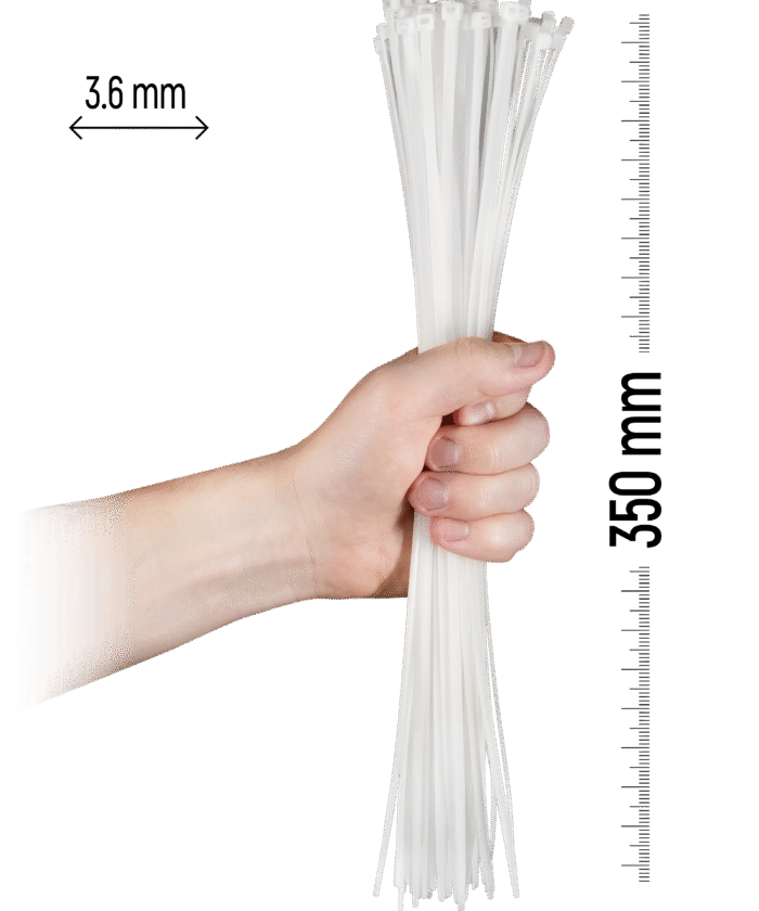 Najlonske kabelske vezice, 100 kosov - 350×3,6 mm Bela