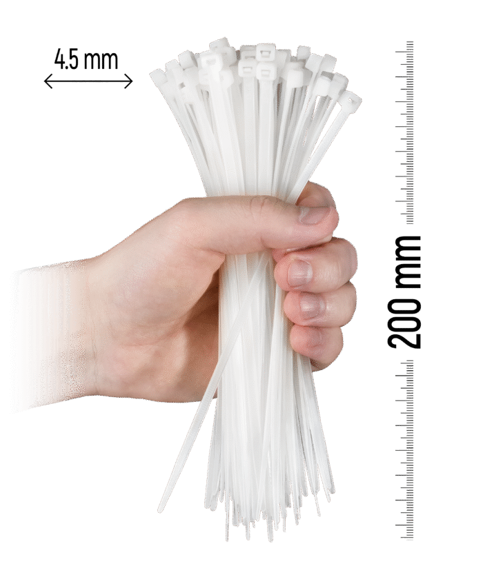 Najlonske kabelske vezice, 100 kosov - 200×4,5 mm Bela