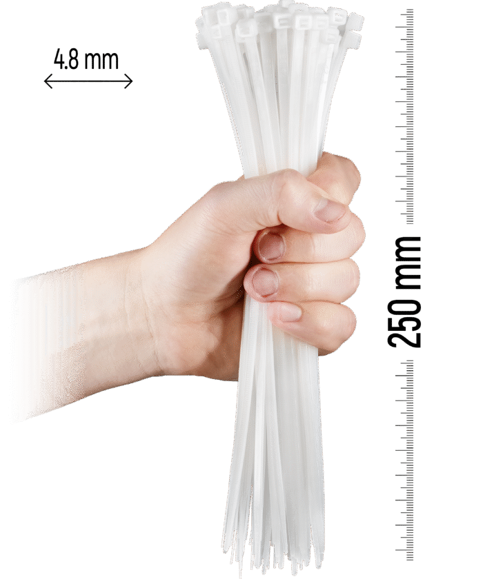 Najlonske kabelske vezice, 100 kosov - 250×4,8 mm Bela