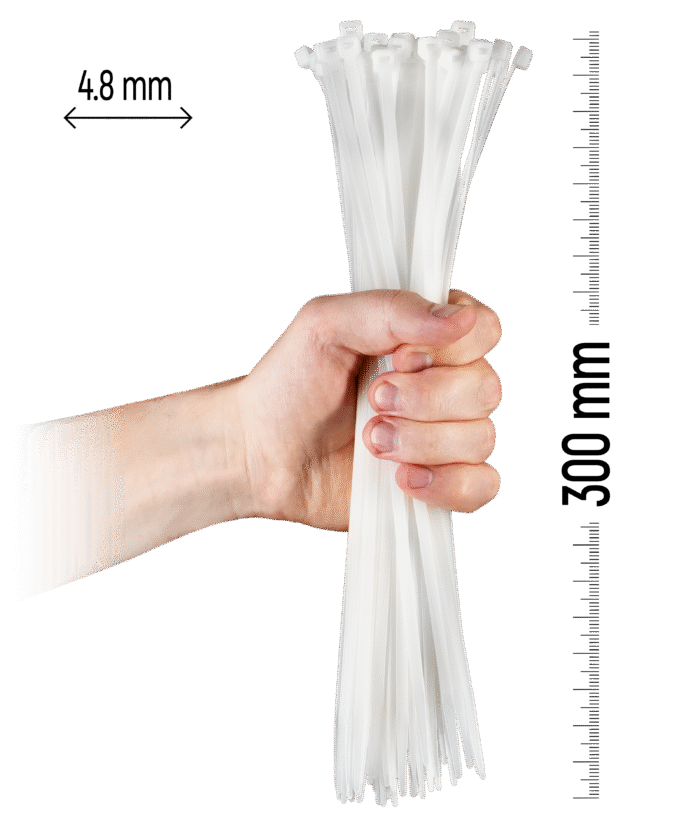 Najlonske kabelske vezice, 100 kosov - 300×4,8 mm Bela