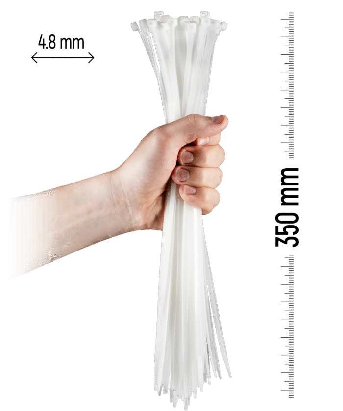 Najlonske kabelske vezice, 100 kosov - 350×4,8 mm Bela