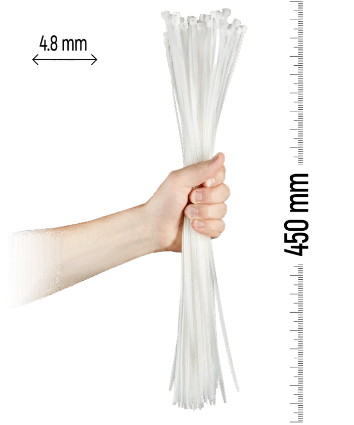 Najlonske kabelske vezice, 100 kosov - 450×4,8 mm Bela