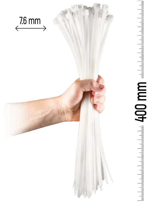 Najlonske kabelske vezice, 100 kosov - 400×7,6 mm Bela