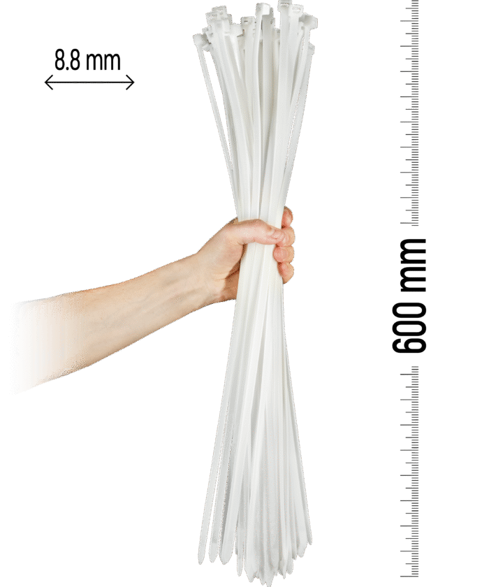 Najlonske kabelske vezice, 100 kosov - 600×8,8 mm Bela