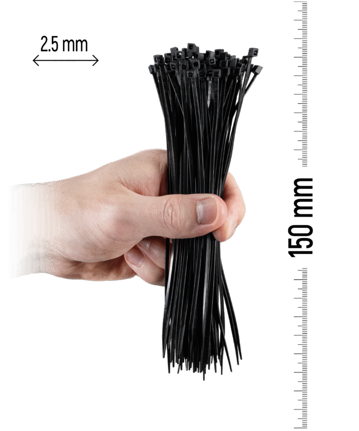 Najlonske kabelske vezice, 100 kosov - 150×2,5 mm Črna